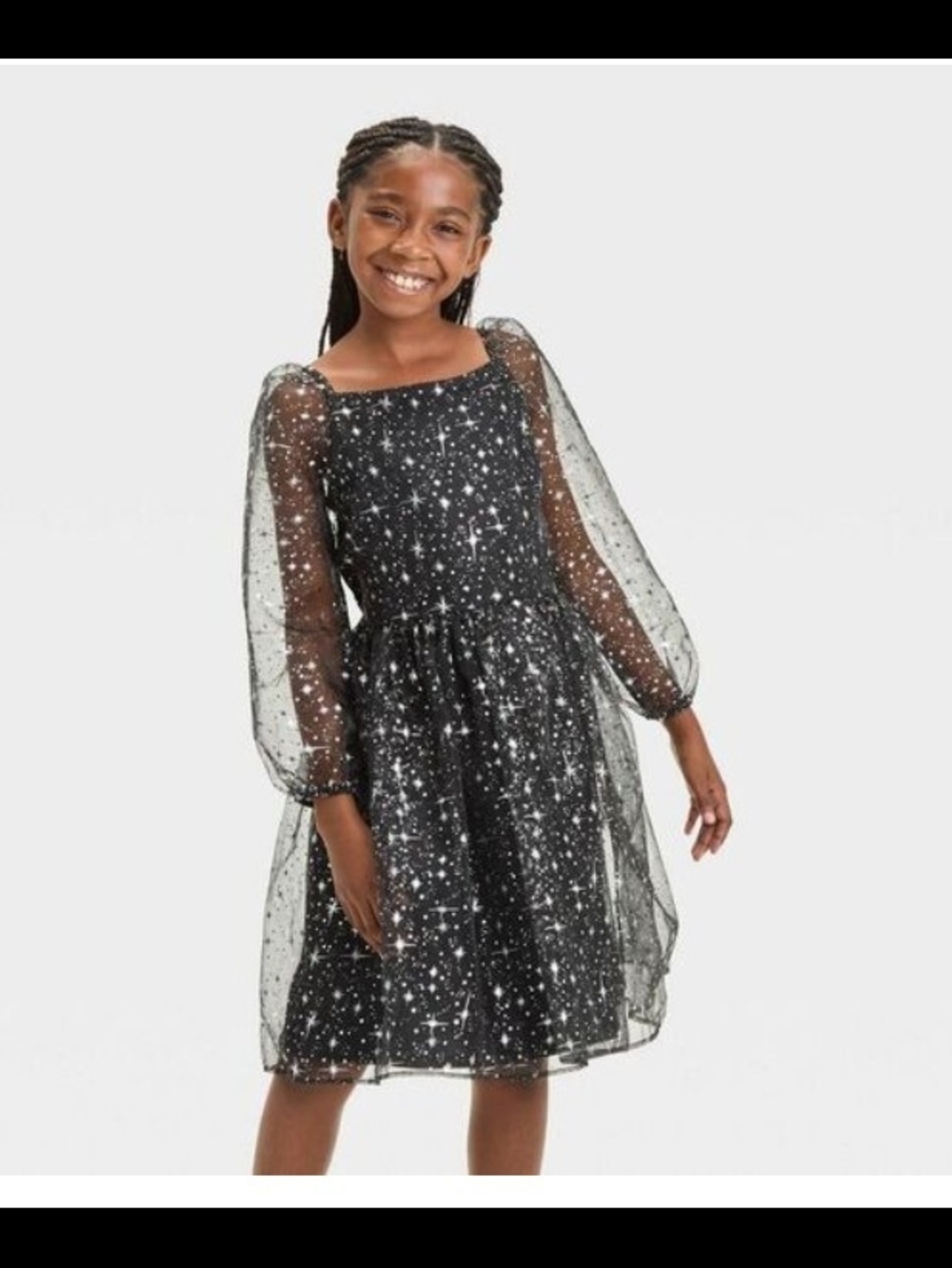 FAO Schwarz Girls Celestial Mesh Silver Starry Party Dress Black Like New S-6/7